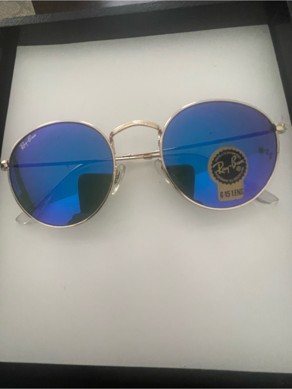 Ray-Ban Round Sunglasses - Blue Mirrored Lenses, Gold Frame